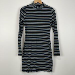 Wild Fable Long Sleeve Bodycon Dress Women’s Medium Striped Mock Neck